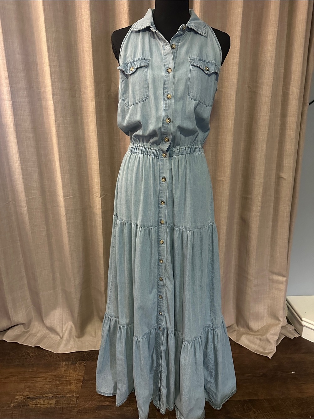 VENUS Light Blue Sleeveless Denim Maxi Dress